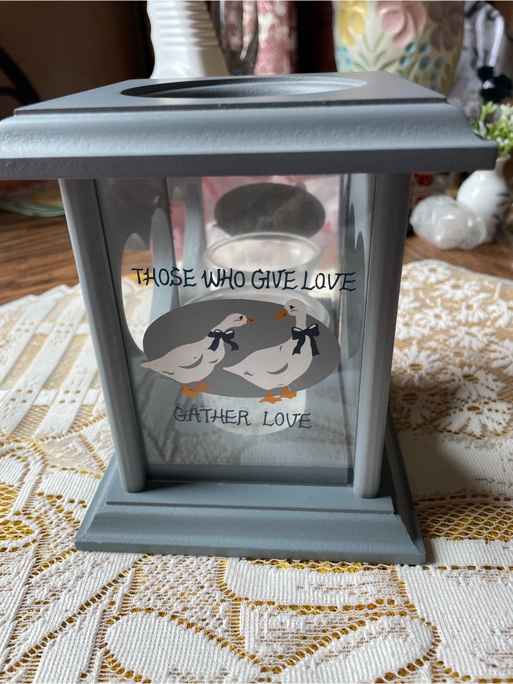 Gray Decorative Lantern Candle Holder with Duck Motif